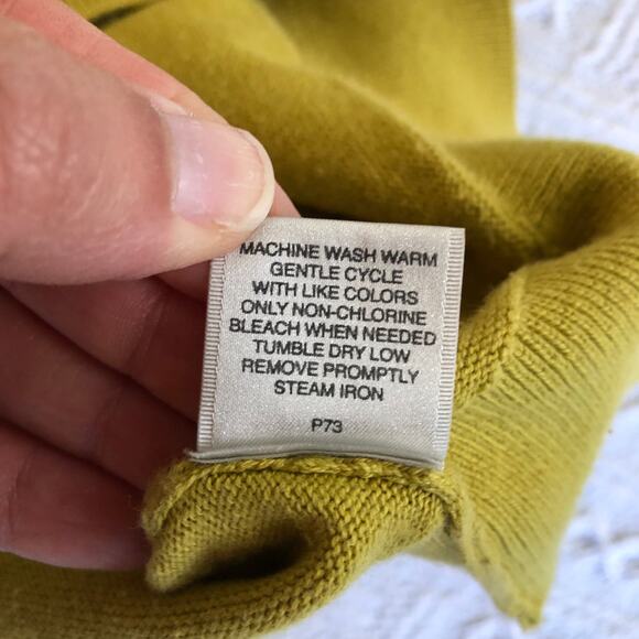 Van Heusen Studio Mustard Yellow Cardigan L 100% Cotton Pockets Minimalist Retro - Picture 8 of 9